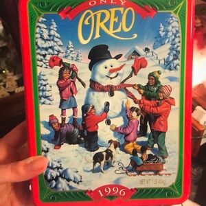 Oreo 1996 Holiday Tin - Festive Snowman Illustration
